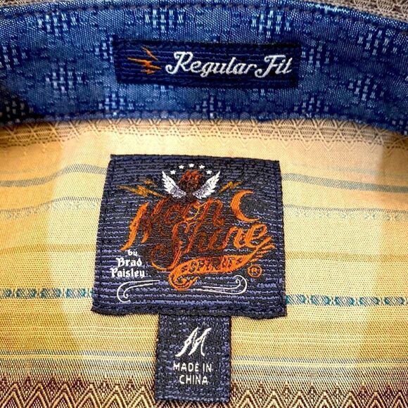 Moon shine tan teal pinstripe buttons pockets sleeve 20 1/2 inches brand new - Picture 3 of 5